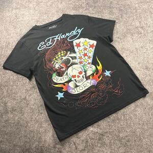 Ed Hardy Death Or Glory Graphic T Shirt Mens Medium Black Tattoo Y2K